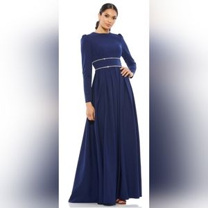 Mac Duggal A-LINE RHINESTONE WAIST EVENING GOWN size 10 navy blue (55705)